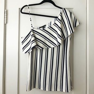 One shoulder blue and white striped top
